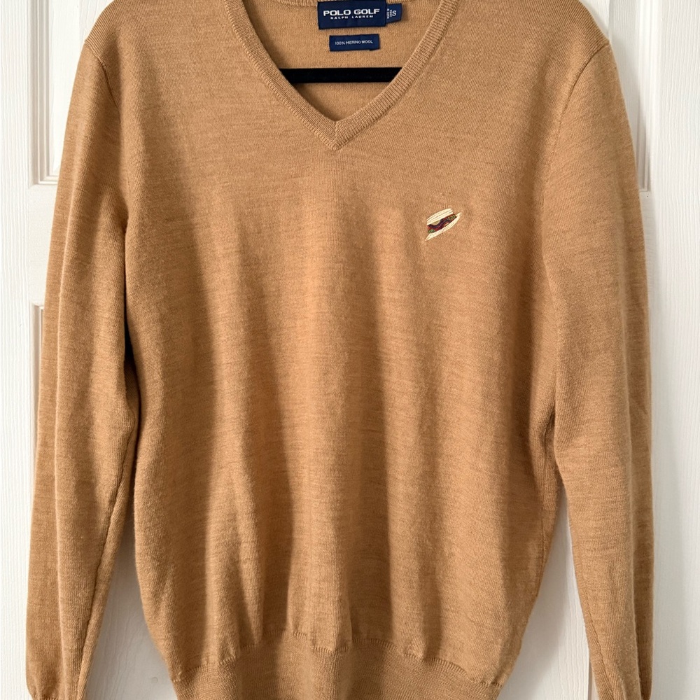 Ralph Lauren V-Neck Sweater in Camel 100% Merino Wool